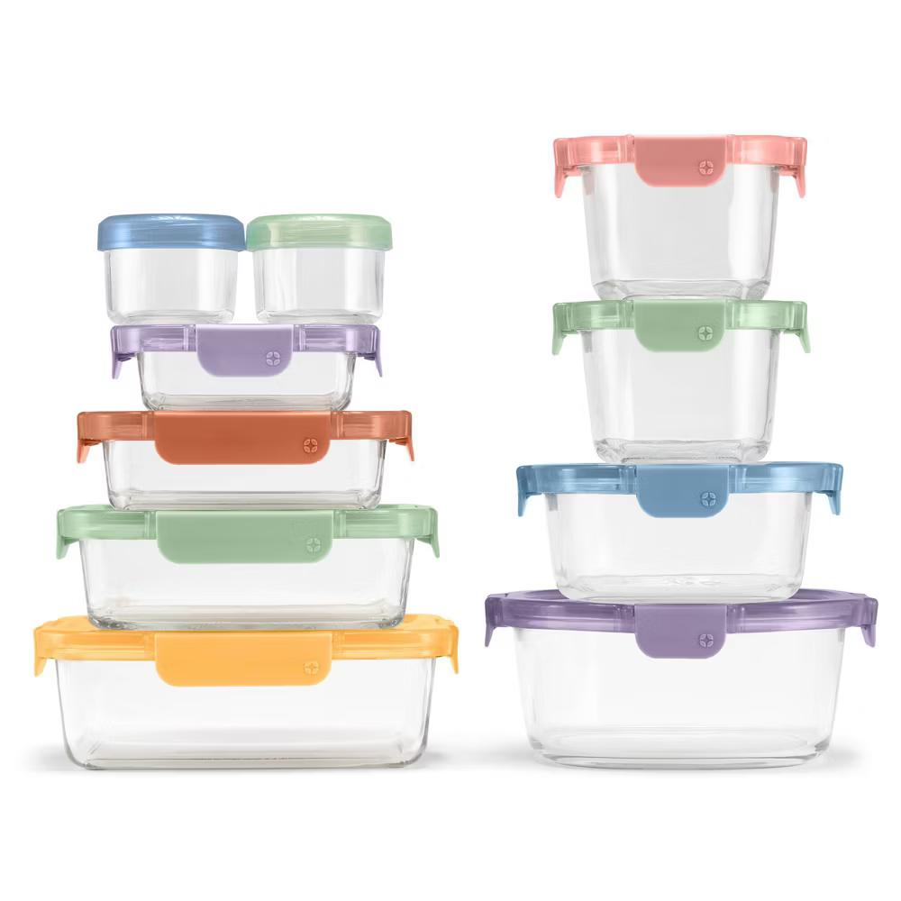 20pc Color Lock Mixed Food Storage Container Set: Glass & Polypropylene, Multicolored, Microwave & Oven-Safe - Image 3