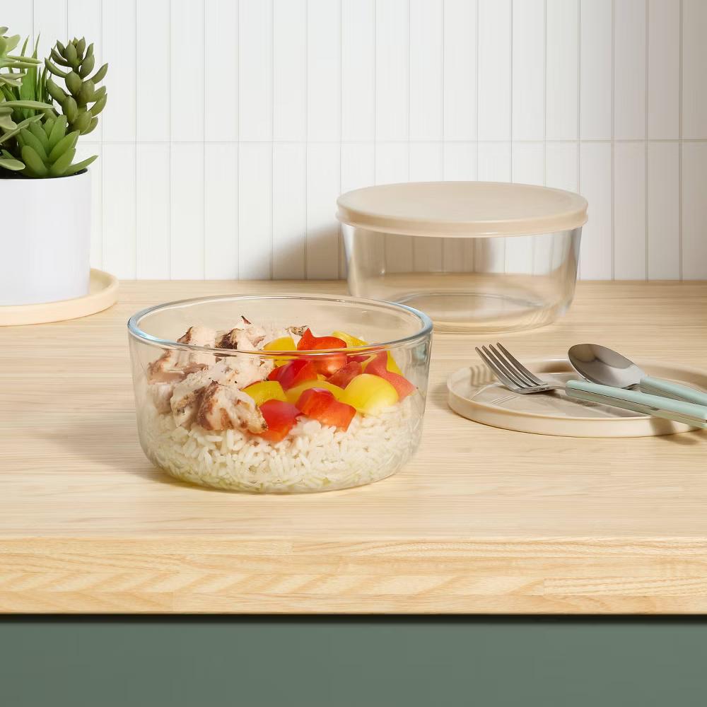 4pc (Set of 2) Round Glass Food Storage Container Set - Image 3