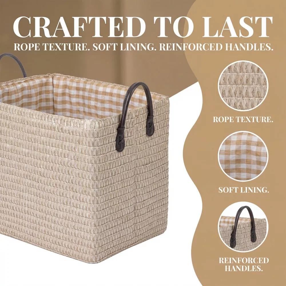 Woven Storage Basket for Clothes Shoes Organizer Bin with Handles - Image 27