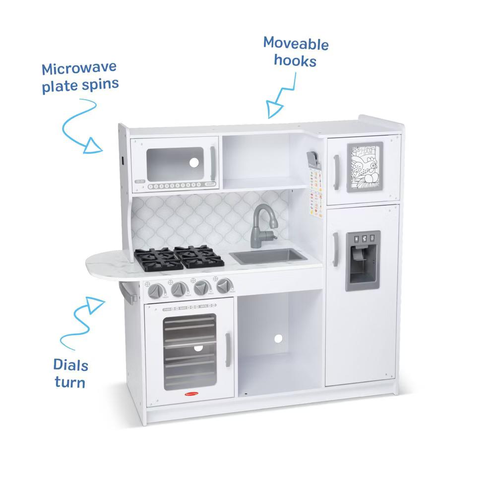 Wooden Chef's Pretend Play Toy Kitchen With "Ice" Cube Dispenser – Cloud White - Image 9