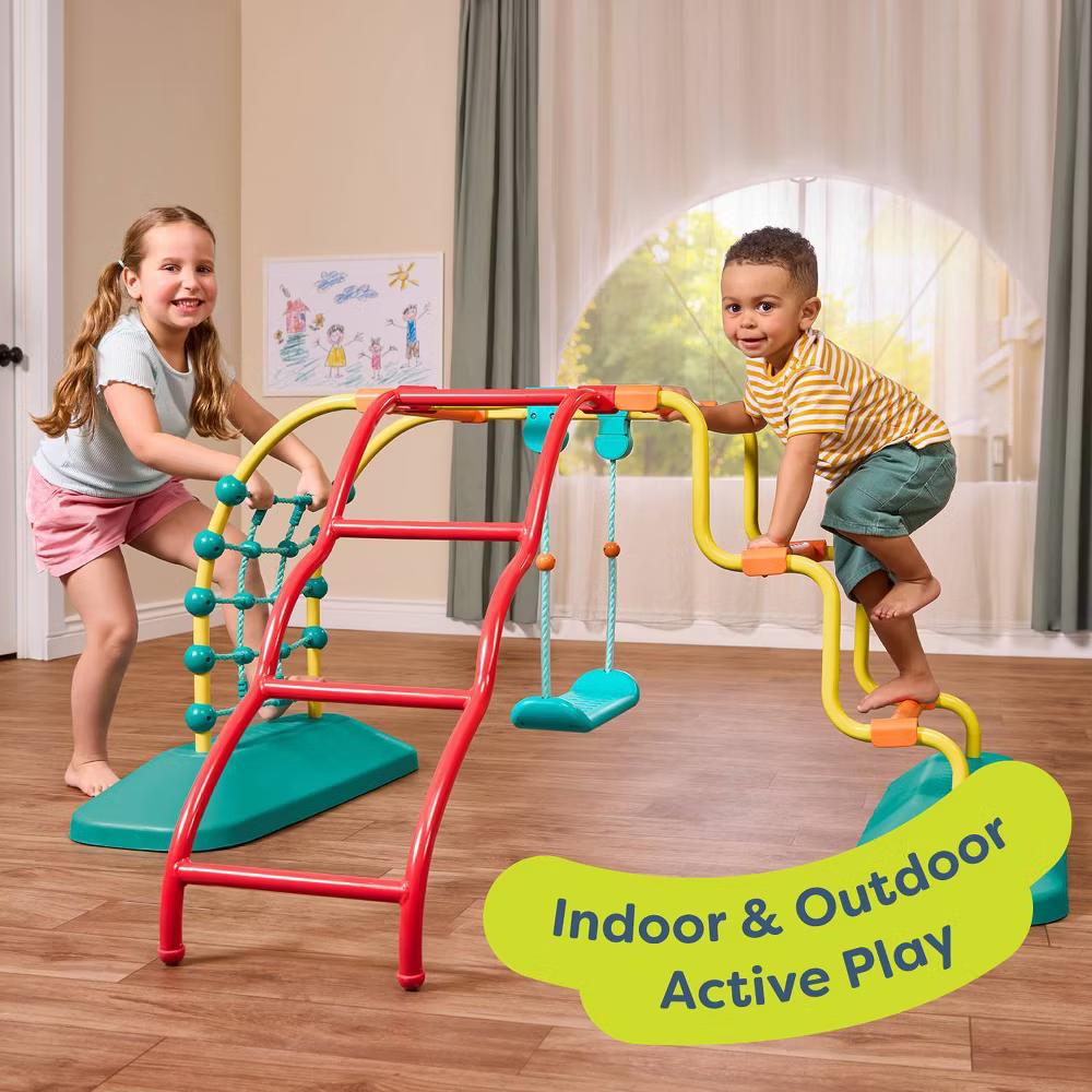 WonderGym Climbing Set - Indoor/Outdoor Jungle Gym with Standing Swing