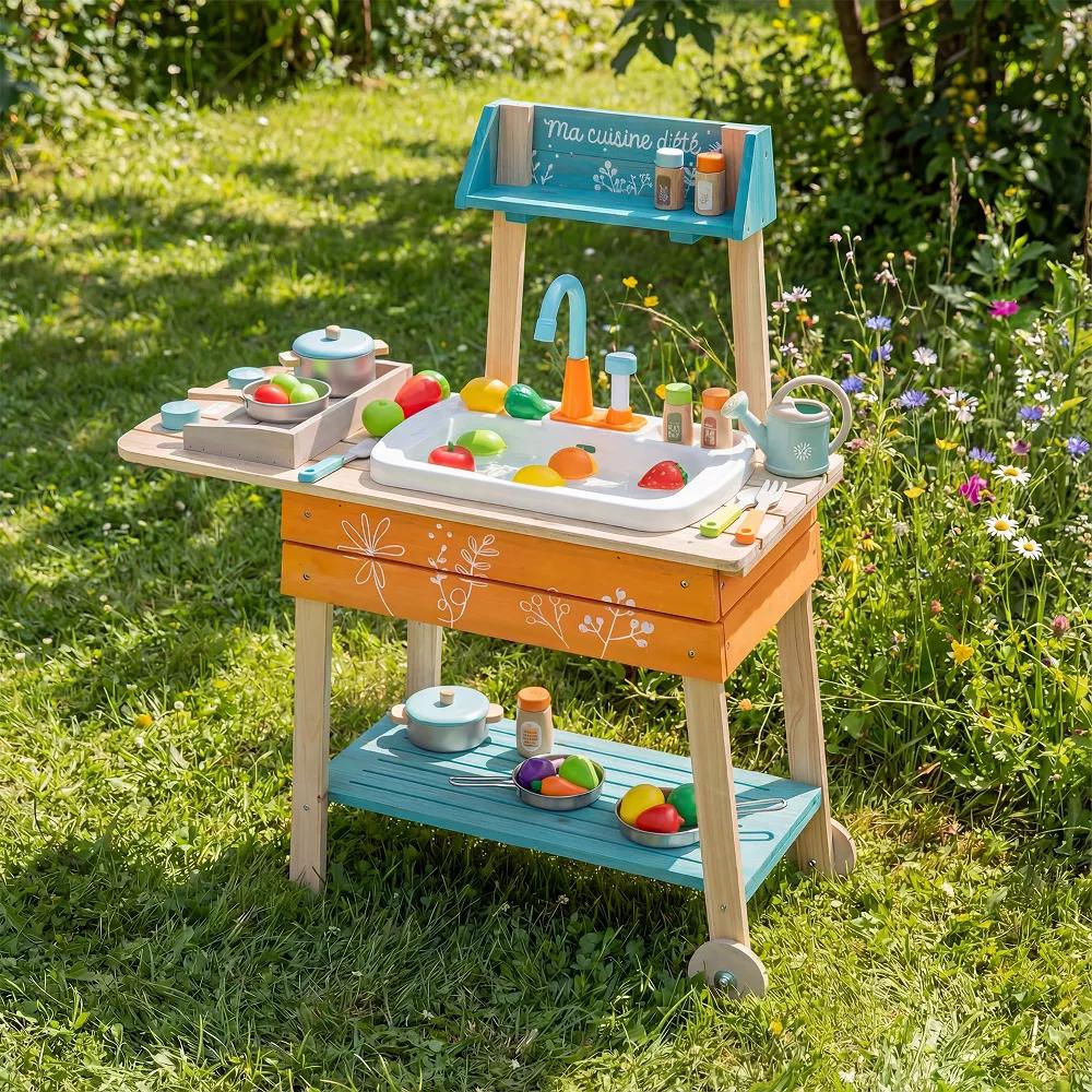 Outdoor Kids Play Kitchen Set, Wooden Toy Kitchen Playset with Removable Sink - Image 10