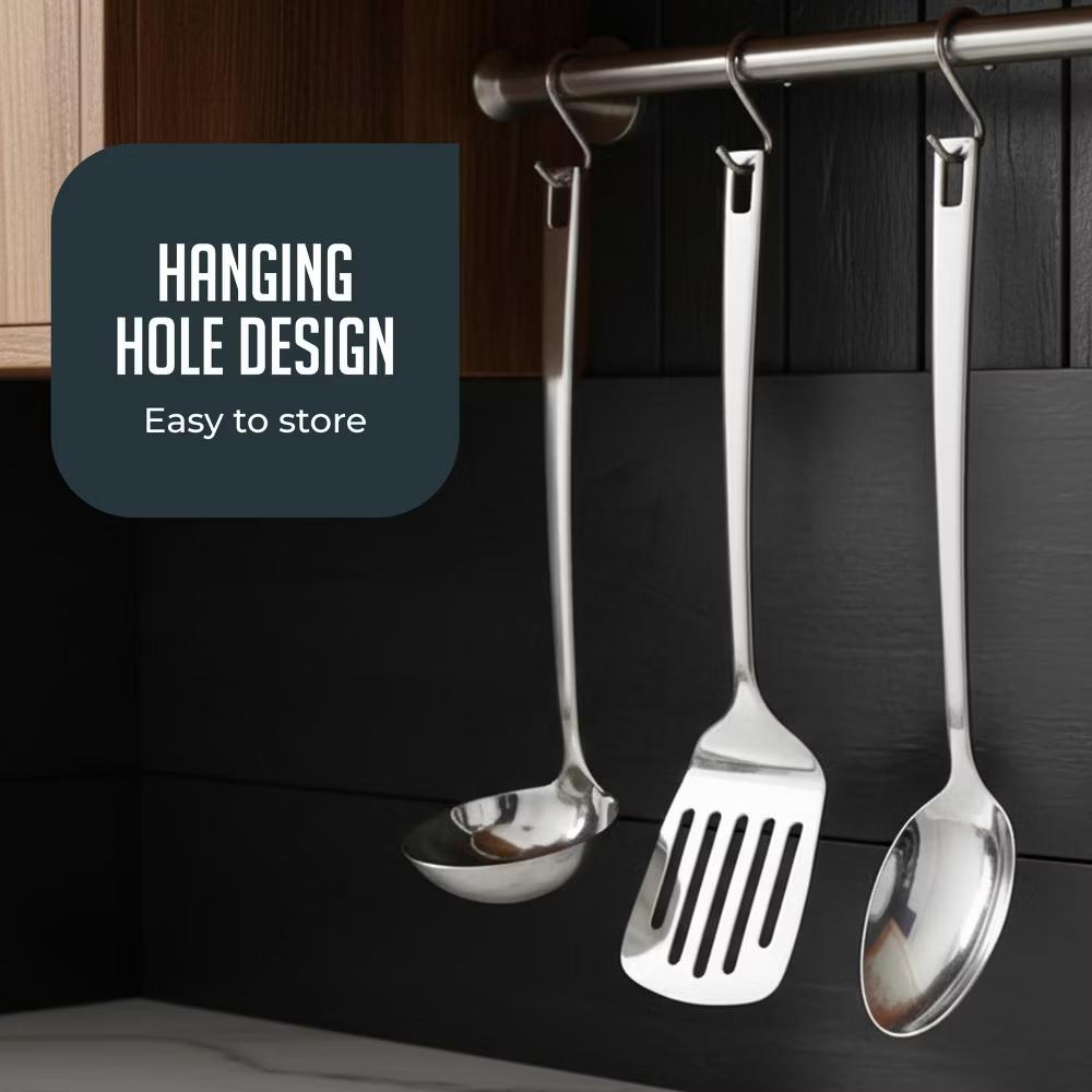 Stainless Steel Kitchen Utensil Set with Holder, 5-Piece Heat Resistant Kitchen Tools Set, Includes Ladle, Skimmer & Serving Spoon, Nonstick Cookware - Image 5