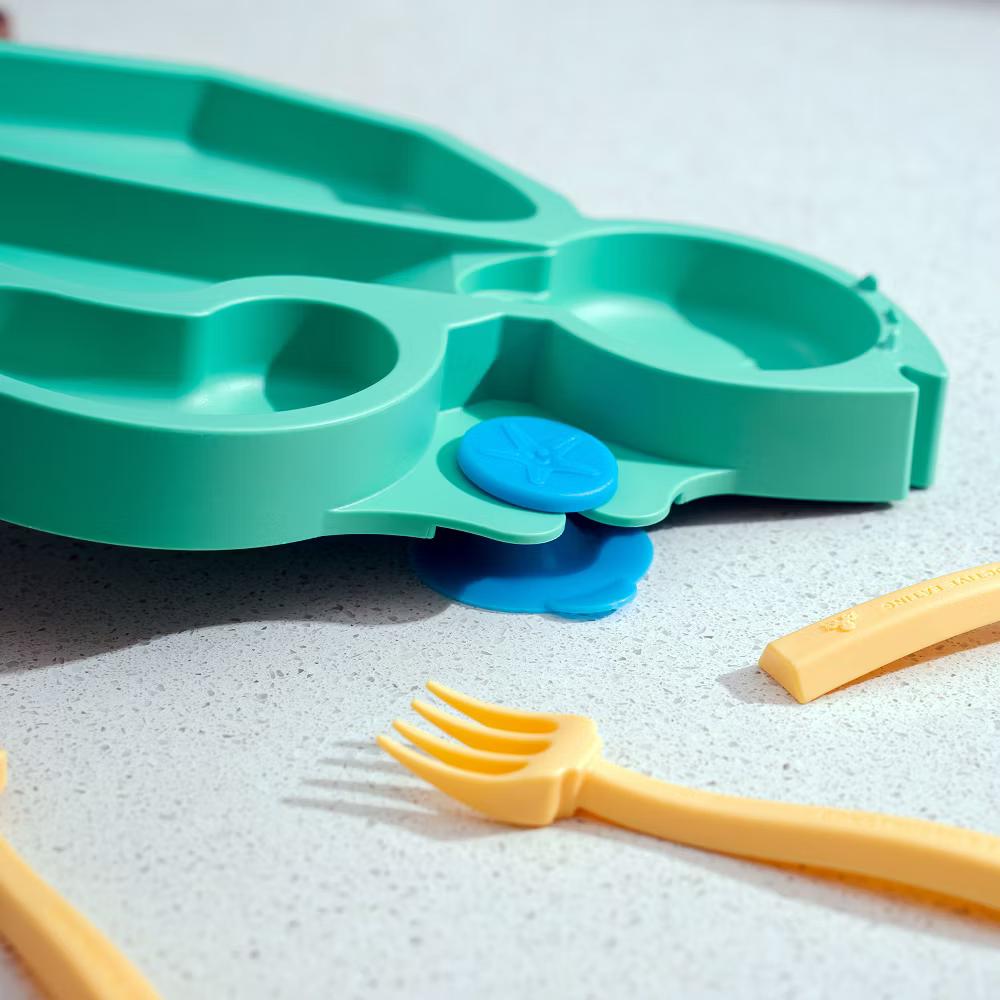 Constructive Eating Turtle Theme Divided Suction Training Plate and Utensils for Kids and Toddlers - Image 5