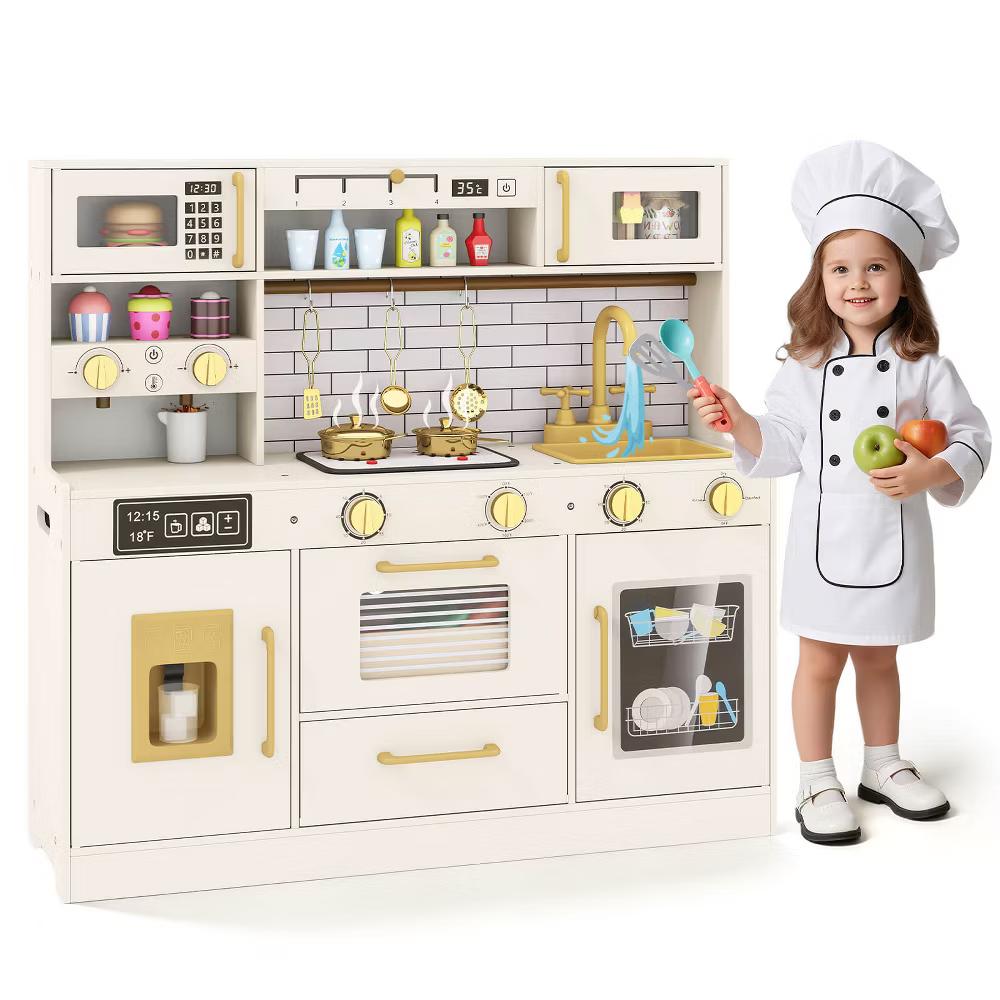 Kids Play Kitchen with Stoves, Light, Sound, Faucet, Sink, Ice Dispenser, Microwave - Image 5