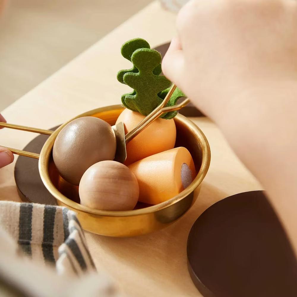 Mediterranean Play Kitchen for Toddlers - Wooden Kids Kitchen Playset with Cutting Food & Cookware - Image 5
