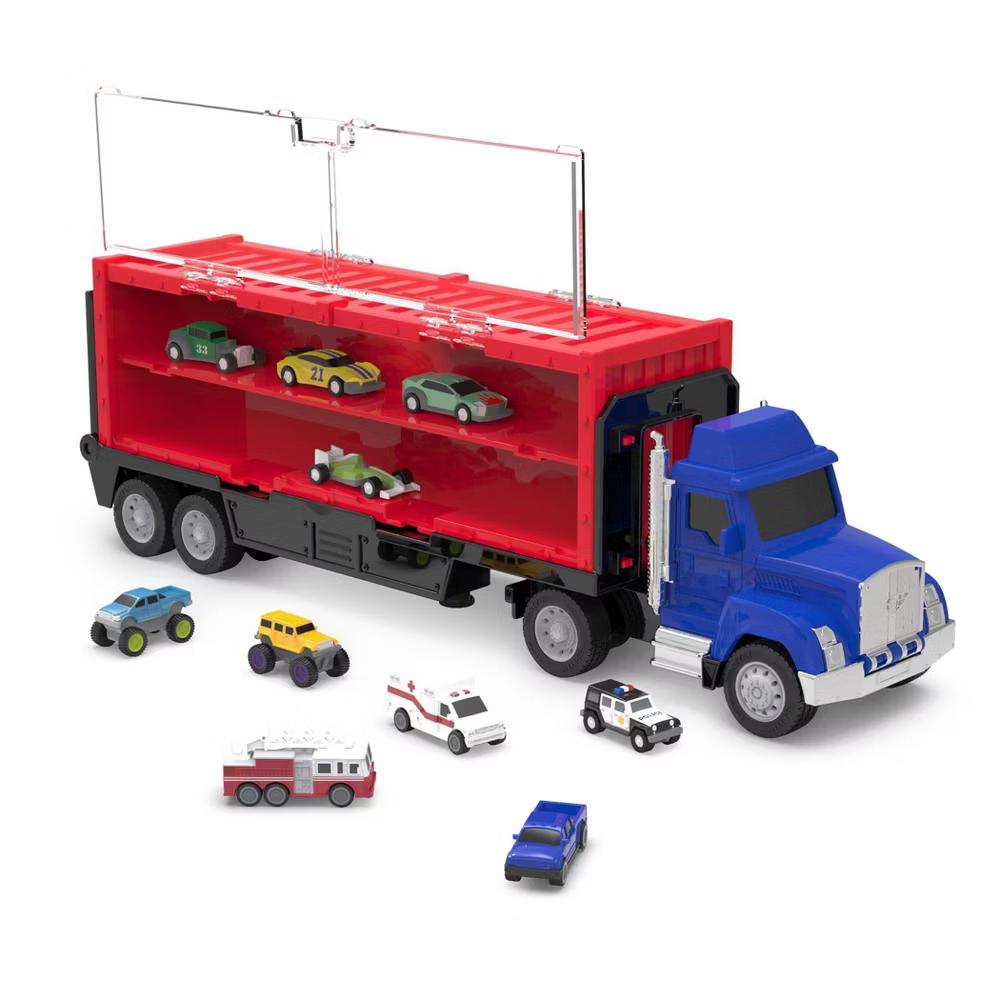 by Carrier Truck with 10 Pocket Size Cars Toy Semi Truck 13pc Playset - Image 2