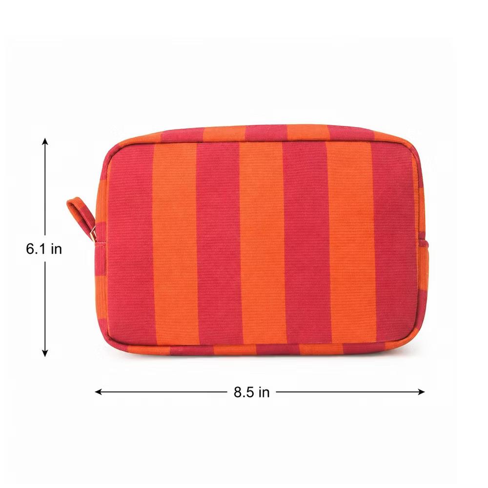 Alilang Striped Corduroy Cosmetic Pouch Makeup Bag with Zip Closure - Image 14