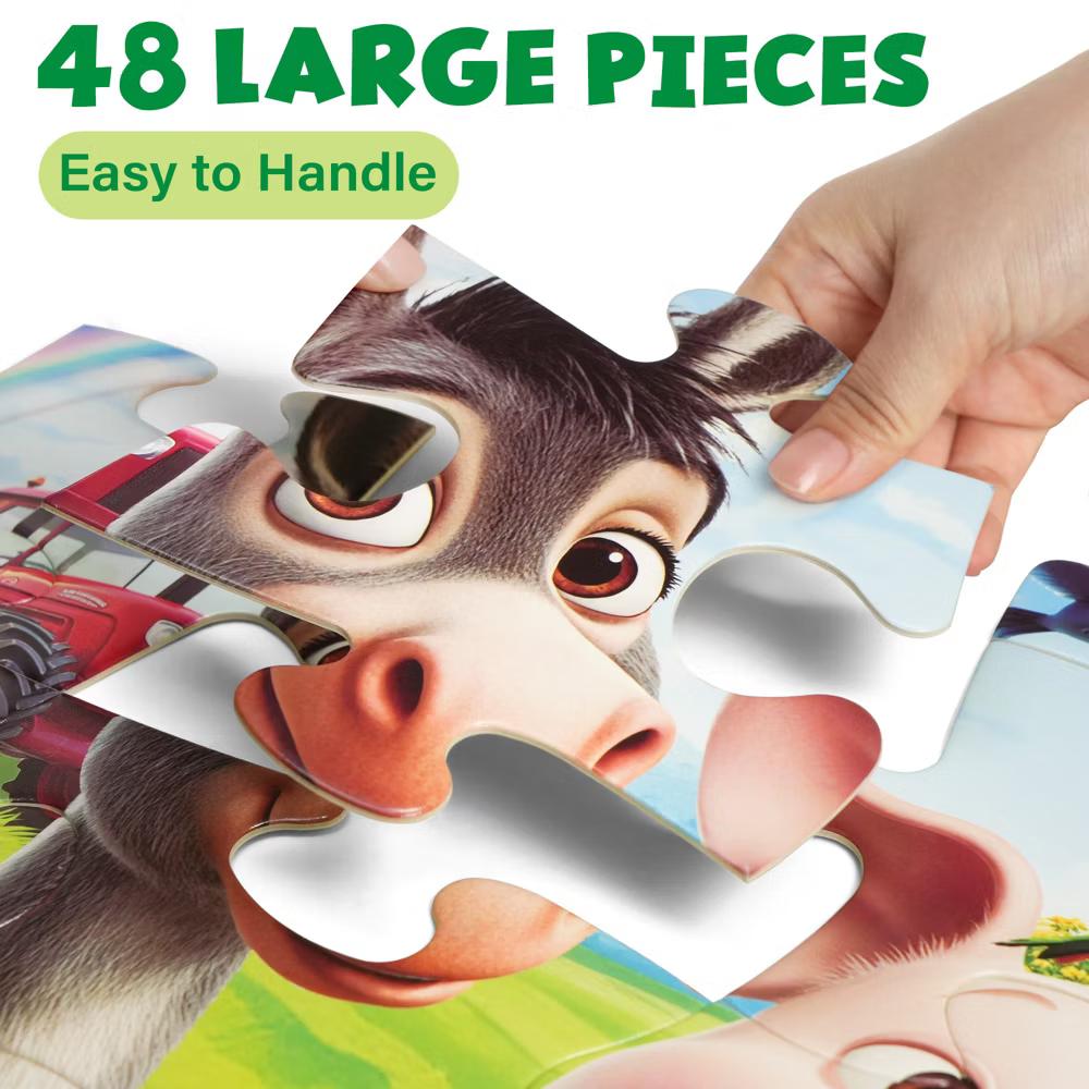 Puzzles for Kids Ages 3-6, Farm Animals, 48 Piece Large Jigsaw Toddler Puzzles, 35.5" x 23.5" - Image 4