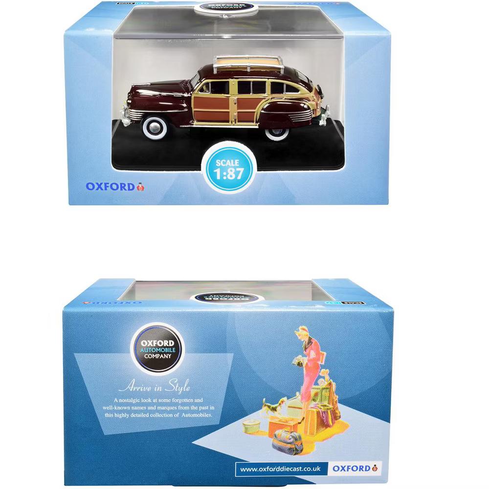 1942 Chrysler Town and Country Woody Wagon Regal Maroon with Roof Rack 1/87 (HO) Scale Diecast Model Car - Image 3