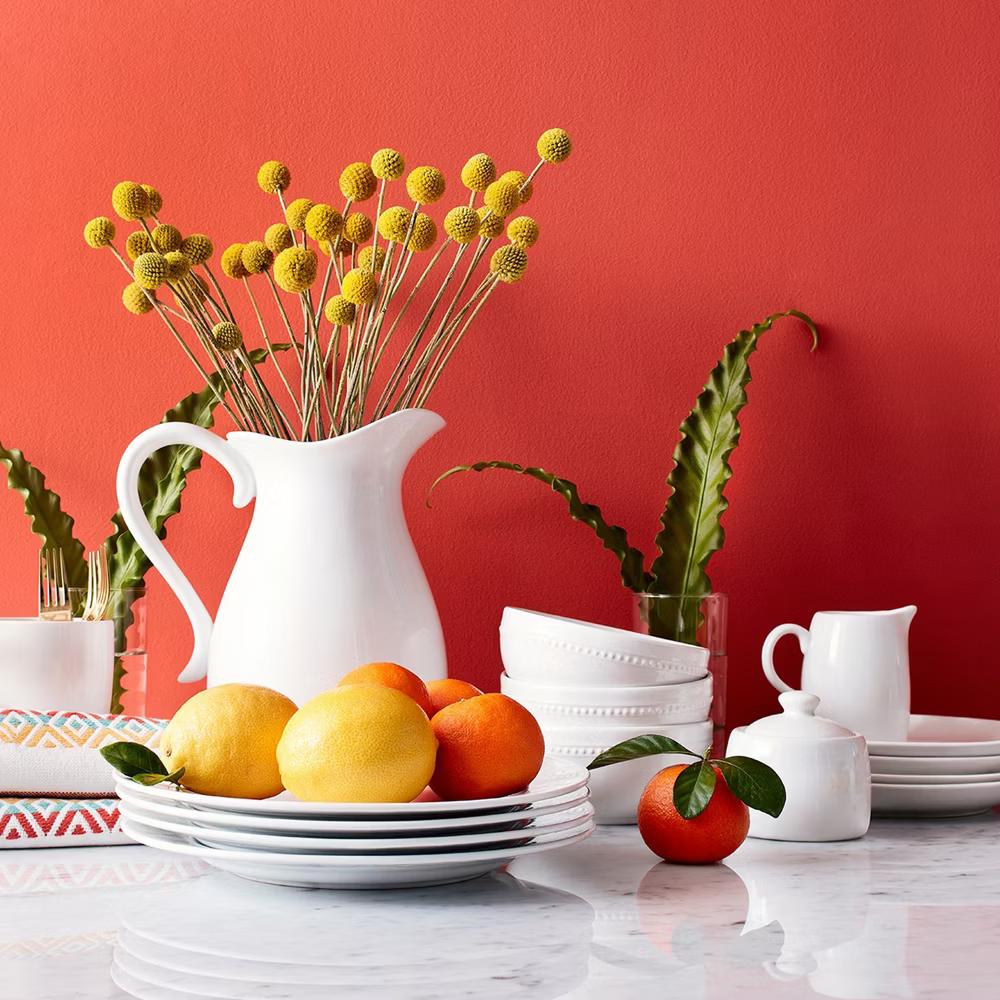 16pc Porcelain Beaded Rim Dinnerware Set White - Image 2