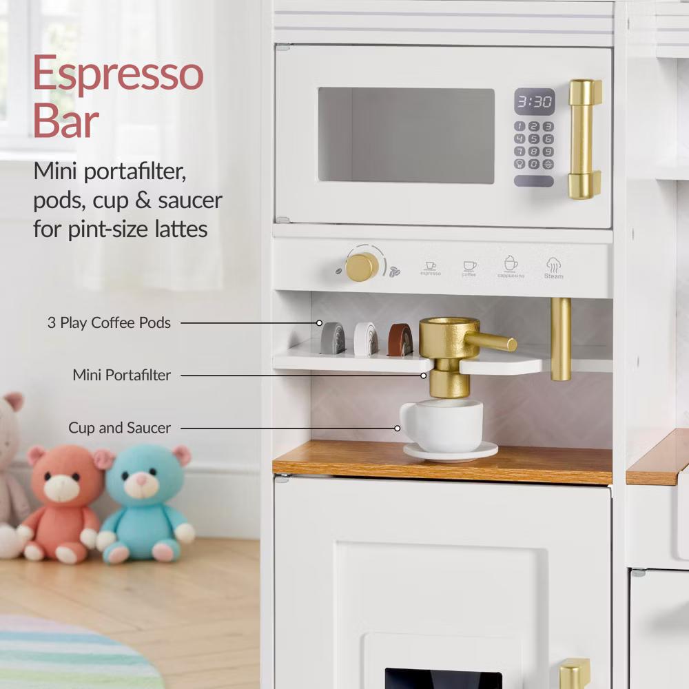 Wooden Toddler Kitchen Playset with Espresso Machine, Toy Storage and 17 Accessories - Pink - Image 24