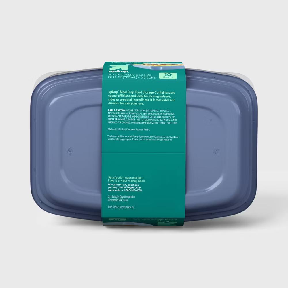 28oz 20pc Meal Prep Food Storage Containers - Rectangle - 3.5 cup single compartment - 10pk