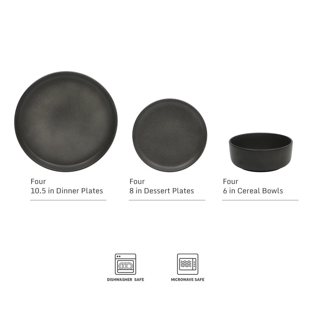 Pasco 12 Piece (Service for 4) Plates and Bowls Reactive Glaze Dishes Stoneware Ceramic Dinnerware Set - Image 13