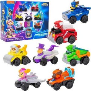Paw Patrol: The Mighty Movie Toy Vehicle Set- 7 Cars & Trucks w Mayor Humdinger Figure- Rubble, Chase, Skye & More - Gift for Kids