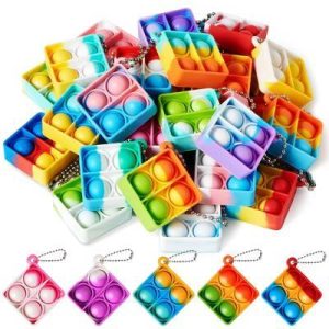 90 Pack Square Pop Fidget Keychain Mini Fidget Toys Party Favors for Kids, Goodie Bag Stuffers Pop Fidget Toys for Classroom Prizes Sensory Toy