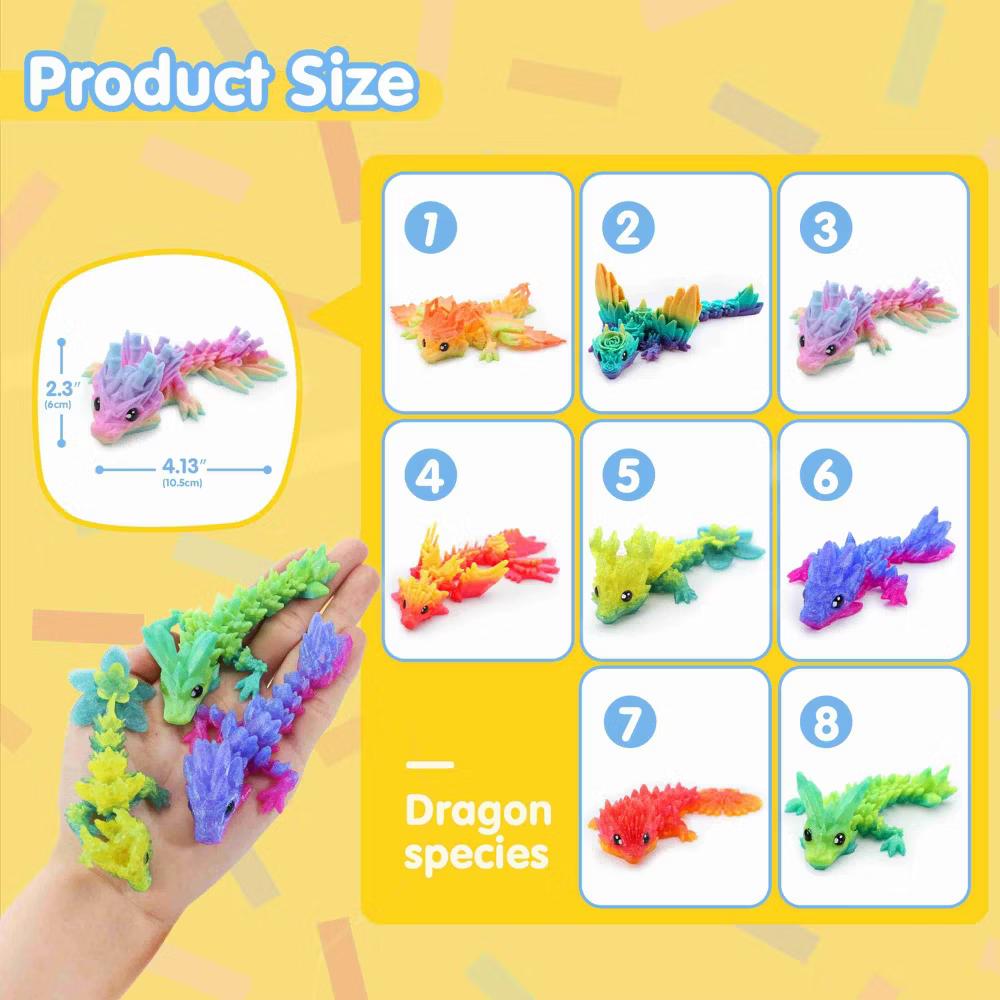 8 Pcs 3D Printed Dragon Flexible Articulated Dragon Fidget Toys Desk Decor, Autism Stress Relief Fidget Toys for Kids Birthday Gift Pinata - Image 4