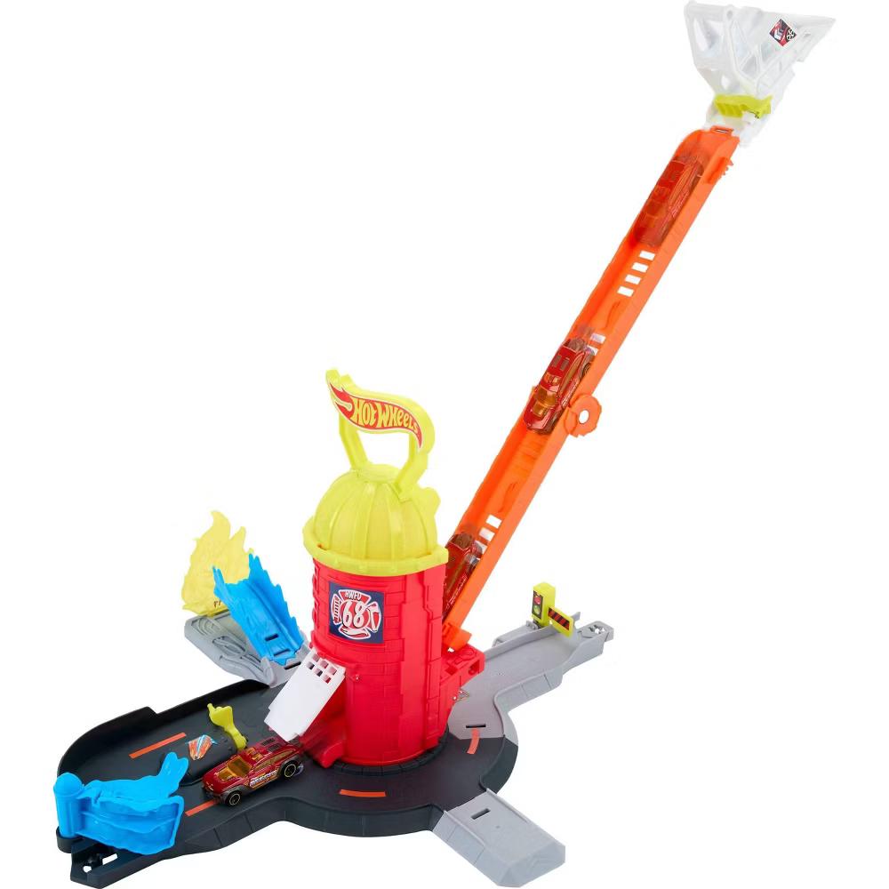 City Super Fire Station Rescue Playset and 1:64 Scale Toy Car Track Extends 16” - Image 2