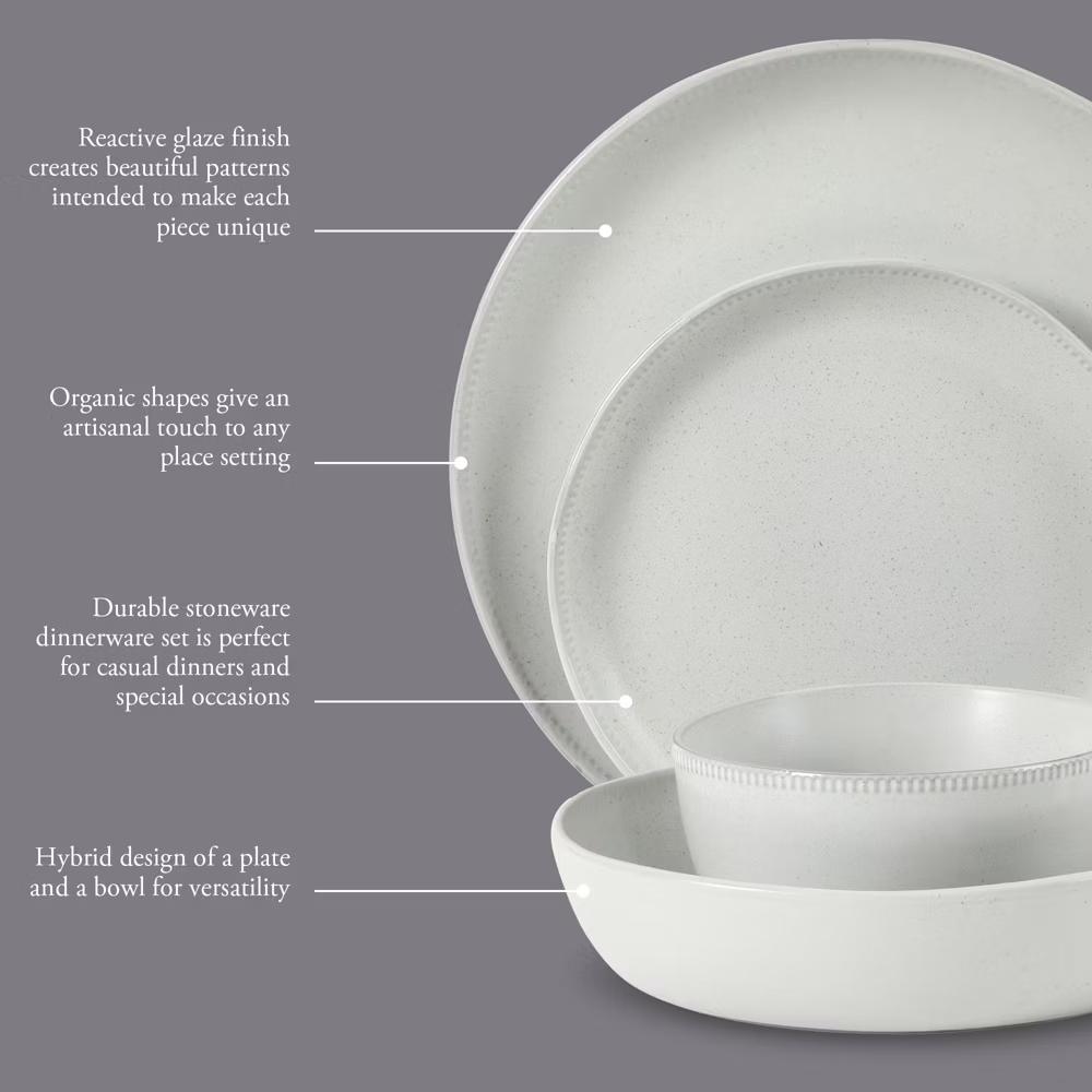 Menlo Park 16-Piece Stoneware Dinnerware Set – Reactive Glaze, Embossed Plates and Bowls, Service for 4 - Image 5