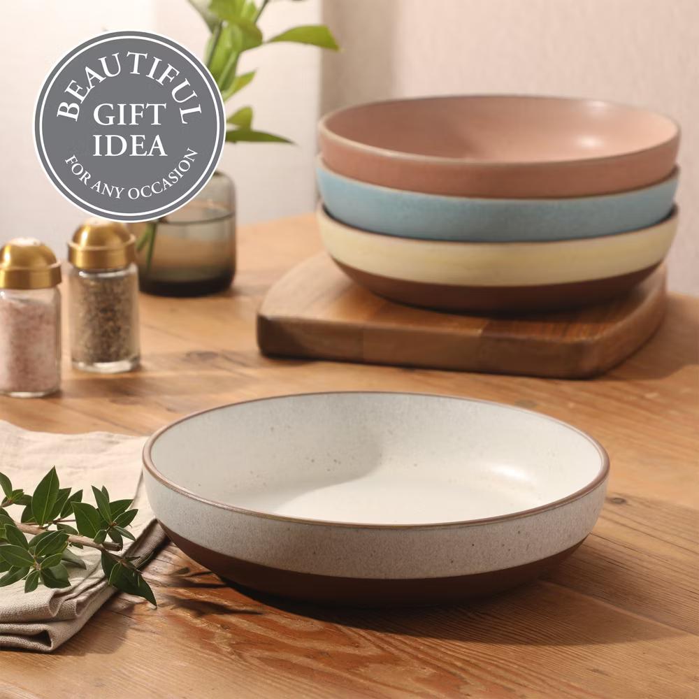 William Crest 4pc 8.5" Stoneware Dinner Bowls, Reactive Glaze, Large Soup/Pasta/Salad, Microwave & Dishwasher Safe - Image 4