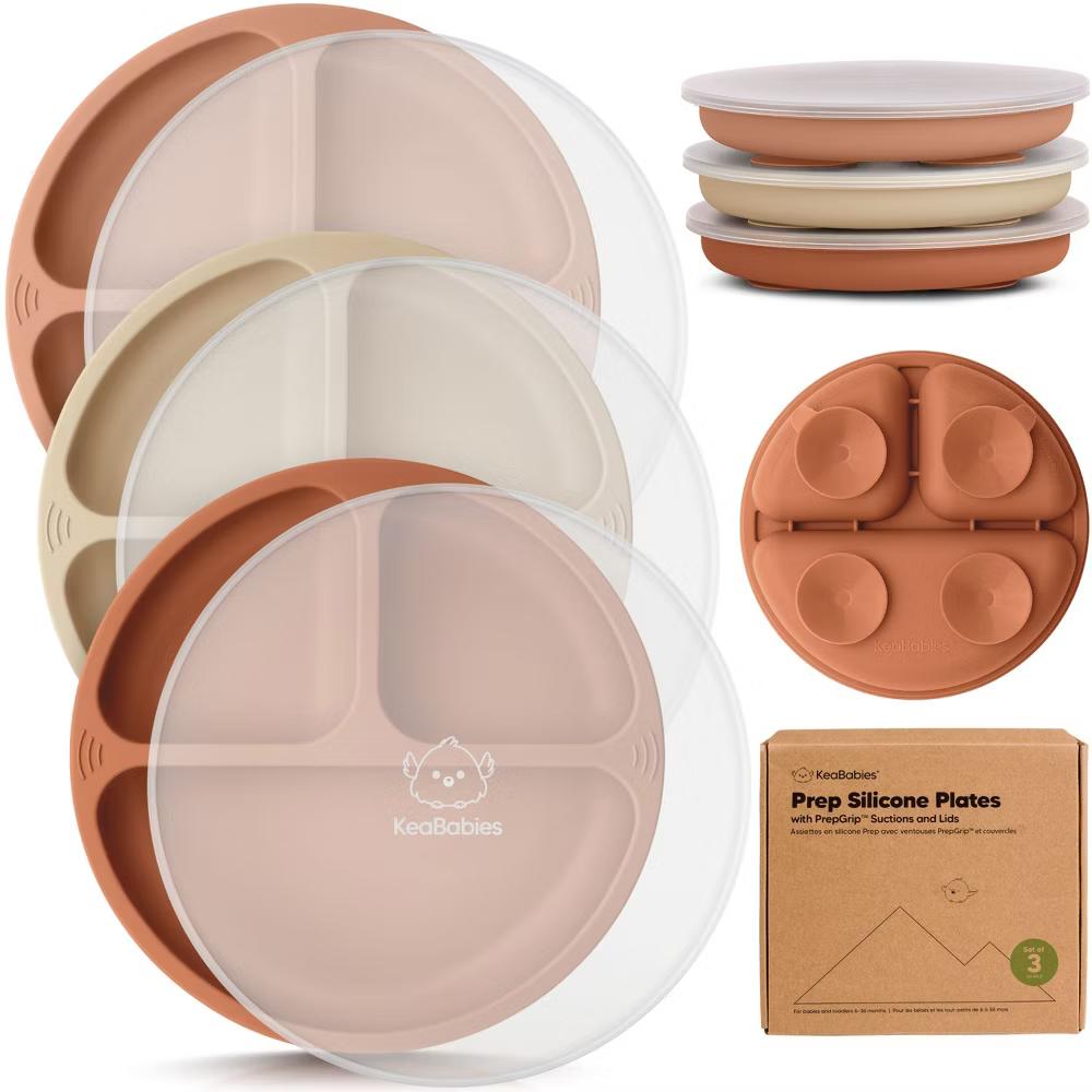 3-Pack Prep Suction Plates with Lids, 100% Silicone Baby Plates with Lid, BPA-Free Kids Divided Toddler Plates - Image 46