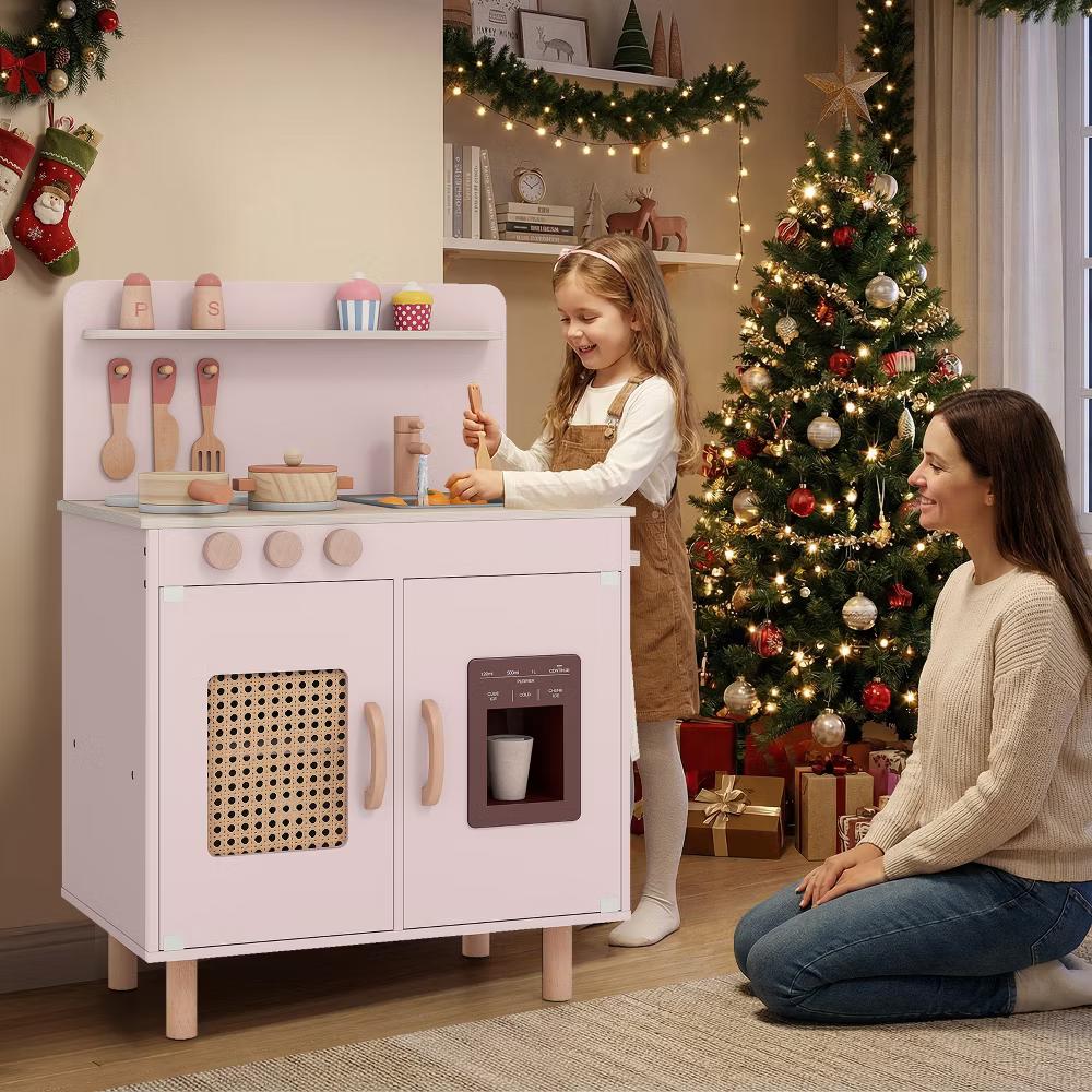 Play Kitchen w/Realistic Ice Maker Stove Accessories & Water Sink Storage - Image 8