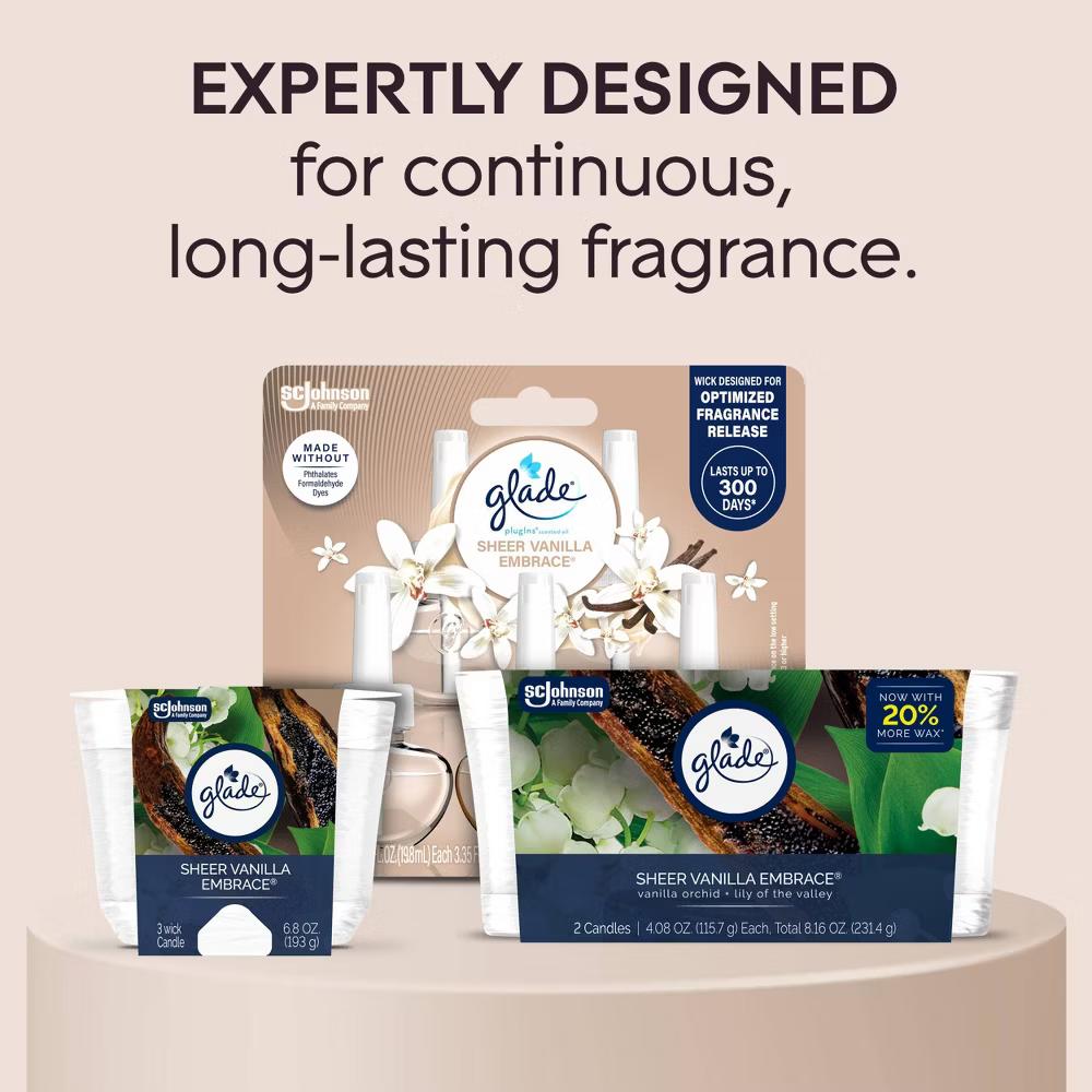 Glade 3 Wick Scented Candle in Glass Jar - Sheer Vanilla Embrace - 6.8oz: Indoor, 30-Hour Burn Time, Christmas & Thanksgiving Decor - Image 3