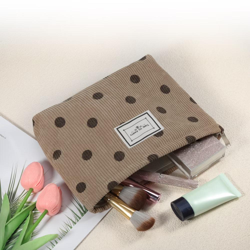Portable Corduroy Polka Dot Makeup Bags and Organizers 1 Pc - Image 2