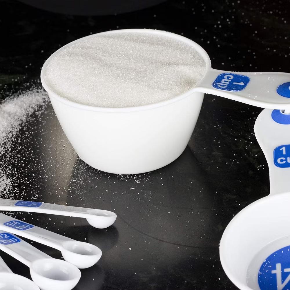 EZ-Read Large Print Plastic Measuring Cups Set, 1/4, 1/3, 1/2, and 1 Cup - White and Blue