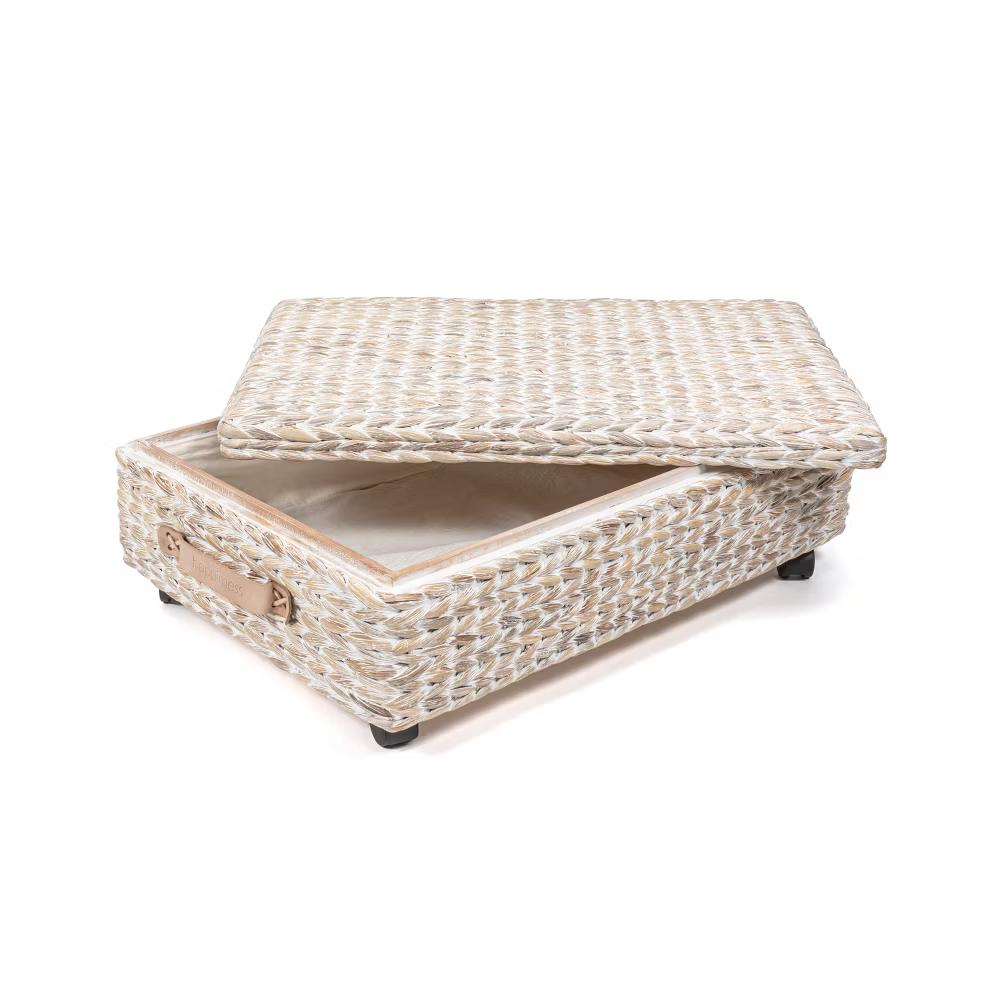 happimess Chett Minimalist Hand-Woven Hyacinth/Wood Underbed Storage Bin with Wheels and Handles - Image 23