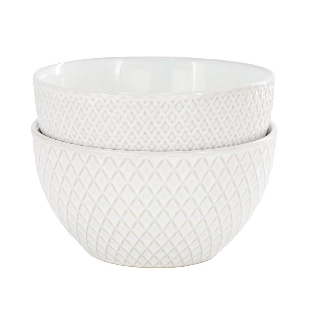 Earlhart 2 Piece 6 Inch Ribbed Stoneware Cereal Bowl Set in White - Image 3