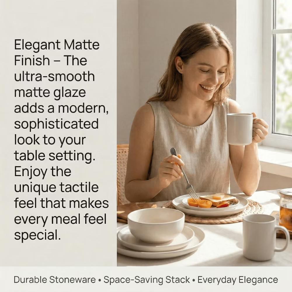 12-Piece Stoneware Dinnerware Set with Mugs, Microwave & Dishwasher Safe, Non-Toxic Dish Set, Plate Set, Stackable Matte Glaze Kitchenware for 3 - Image 33