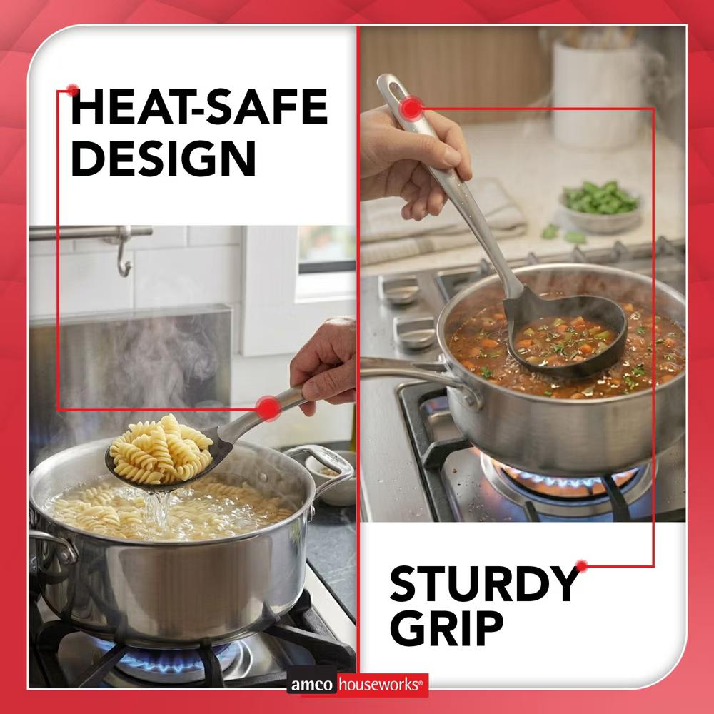 Amco 6-Piece Nylon Utensil Set, Heat-Resistant with Stainless Steel Handles, BPA-Free, Safe for Non-Stick Cookware, Dishwasher Safe Cooking Tools - Image 8