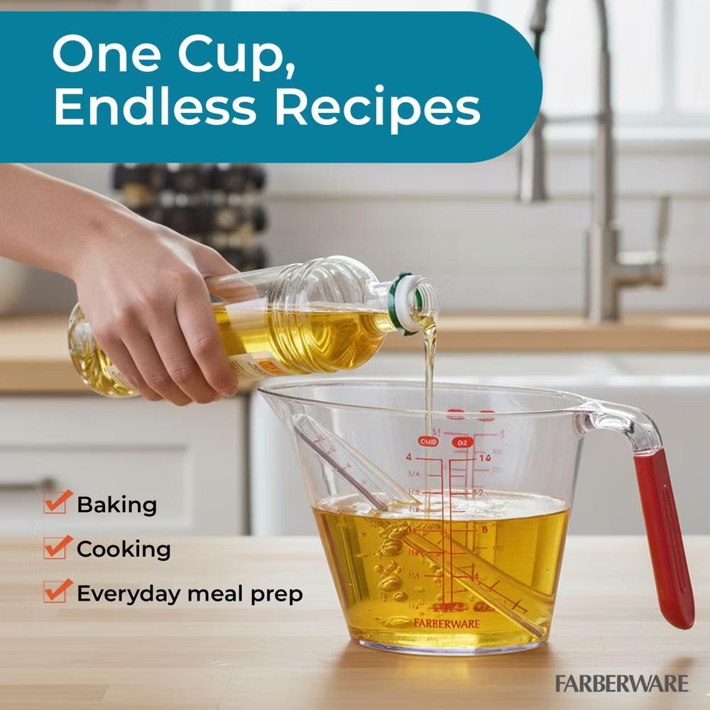 Farberware Pro Angled Measuring Cup - Clear Standard & Metric Markings - Ideal for Baking, Cooking, Liquid Measuring (Red) - Image 2