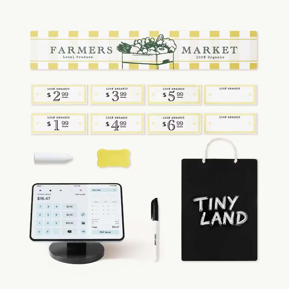 Kid's Pretend Grocery Store Role Play Toy with Cash Register DIY Price Tags and Chalkboard - Image 4
