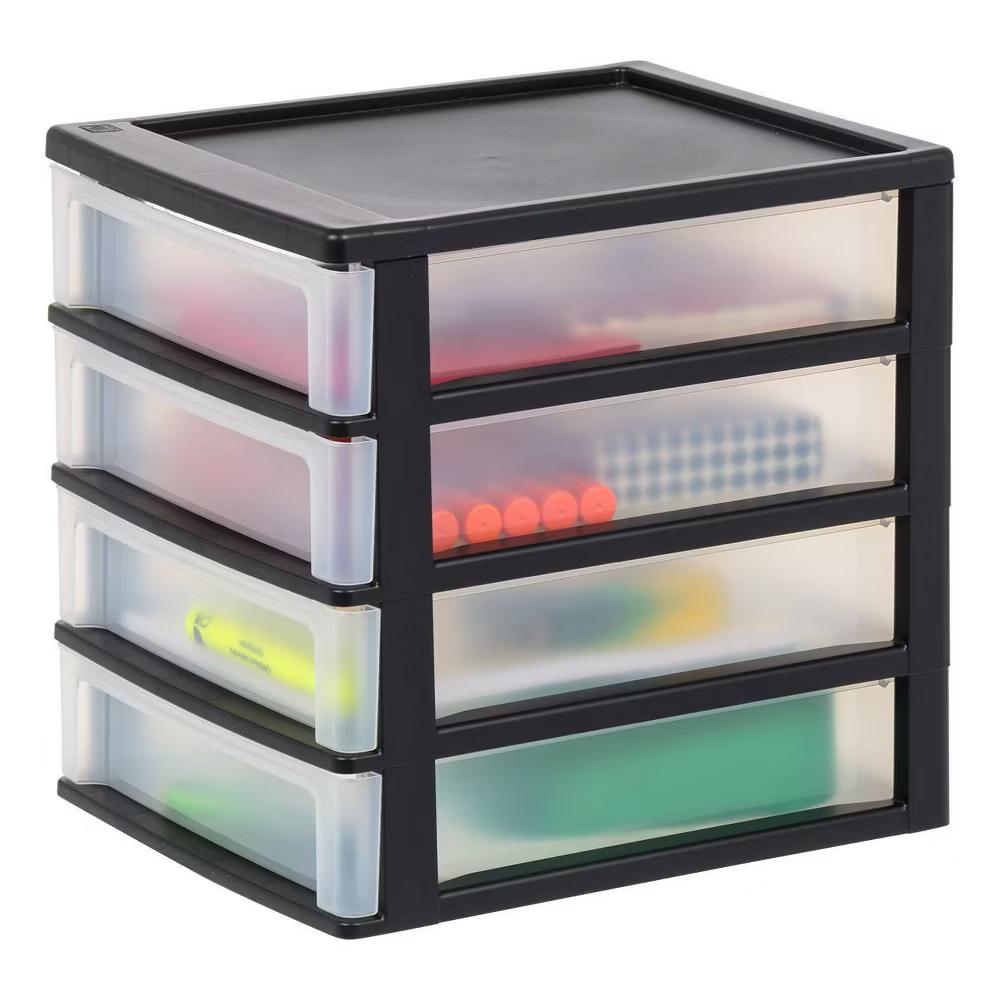 IRIS 2pk 4 Drawer Desktop Storage Unit Black: Office Storage Organizer, Plastic Desk Shelving, 12.375" Height - Image 2