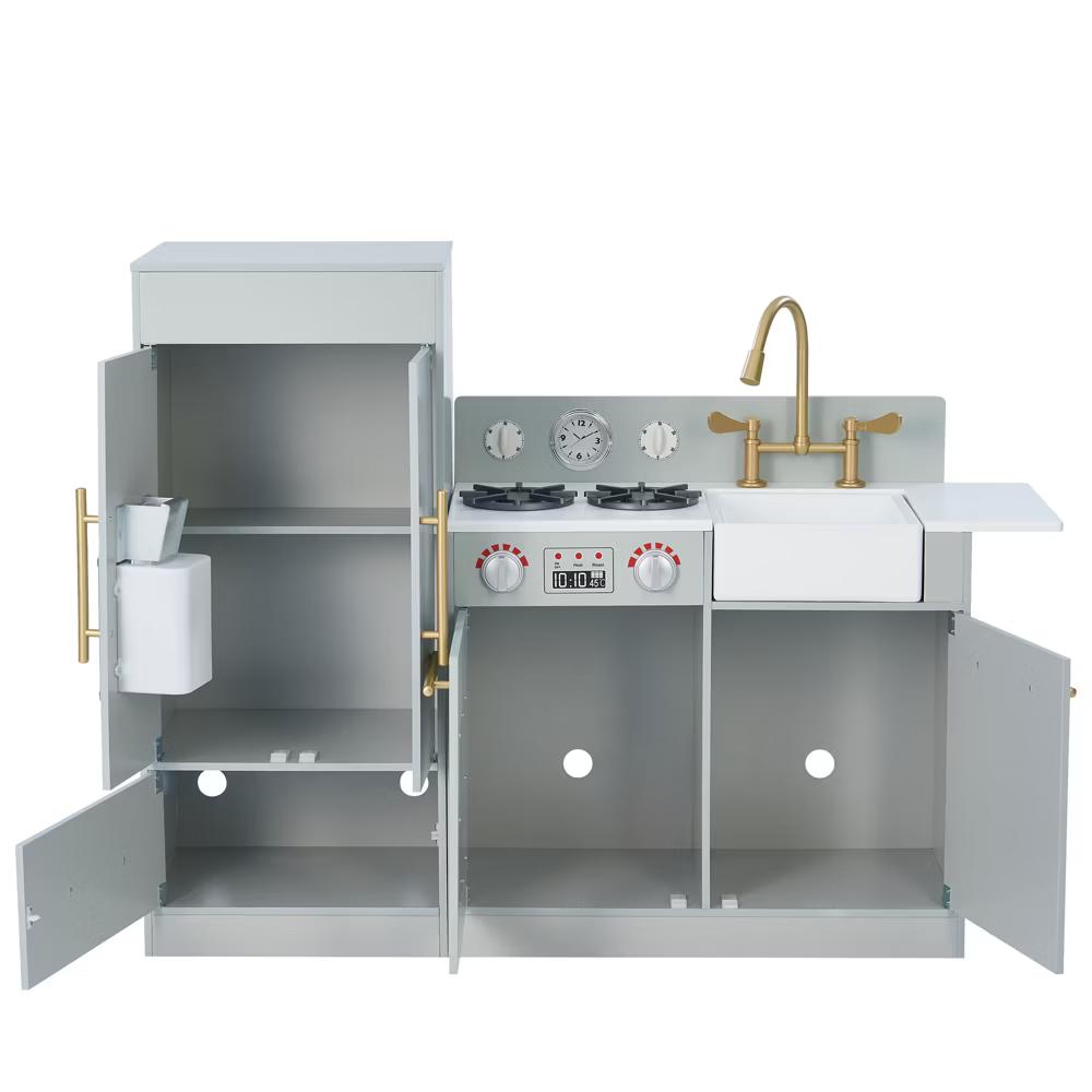 Little Chef Charlotte Modern Wooden Play Kitchen with Realistic Stove, Sink, Fridge & Accessories - Image 10