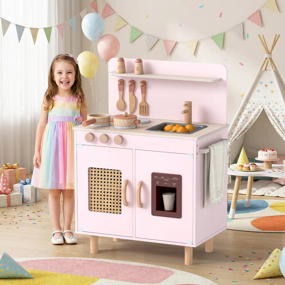Play Kitchen w/Realistic Ice Maker Stove Accessories & Water Sink Storage - Image 7