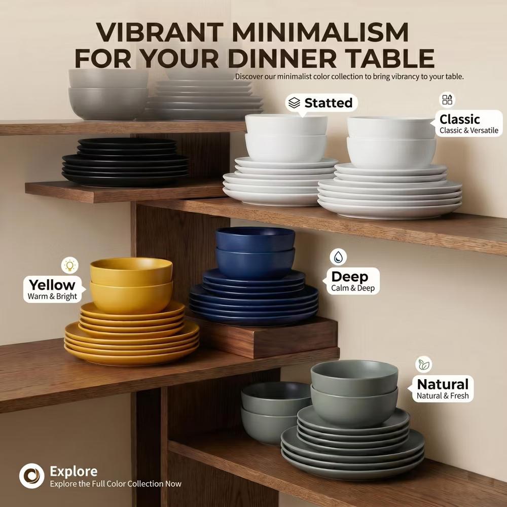 GreenElevate Stoneware Elegance 12-Piece Dinnerware Set for 4, Plates&Bowls, Microwave & Dishwasher Safe, Non-Toxic Matte Glaze, Stackable Kitchenware - Image 8