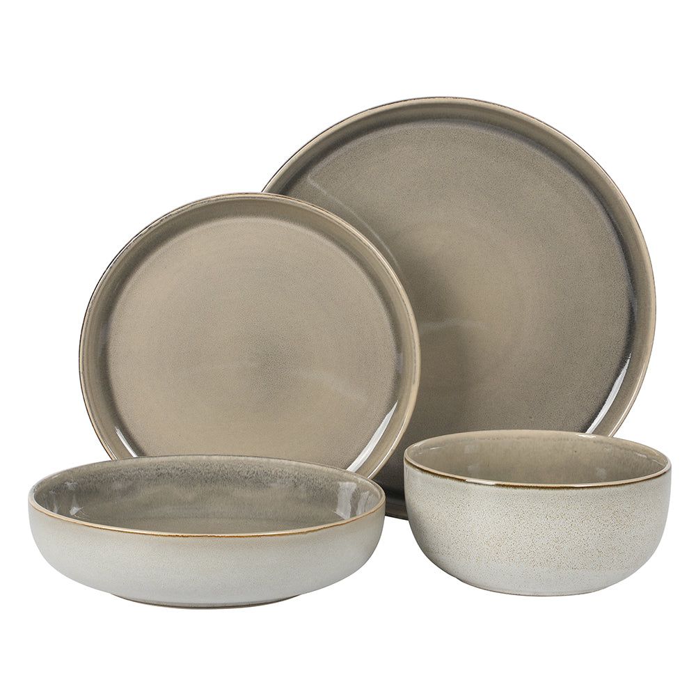 Sunveil 16 Piece (Service for 4) Plates and Bowls Reactive Glaze Round Dishes Stoneware Ceramic Dinnerware Set - Image 9