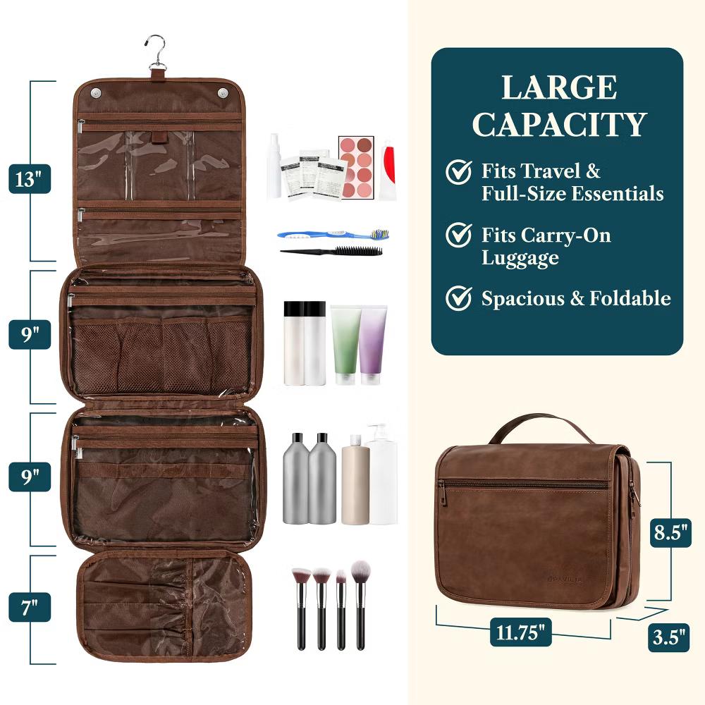 PAVILIA Hanging Toiletry Bag Women Men, Foldable Large Travel Cosmetic Organizer, Water Resistant Makeup Toiletries Essentials Kit - Image 21
