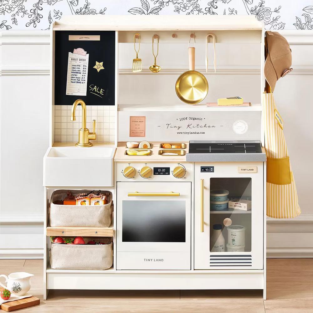 BistroSwitch Wooden Play Kitchen & Pretend Restaurant, Kids Kitchen Playset with Chef Hat & Storage - Image 16