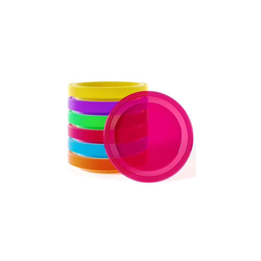 Exquisite Black Light Glow Party Disposable Plates: Assorted Neon Colors-6 colors -9 Inch - Image 3