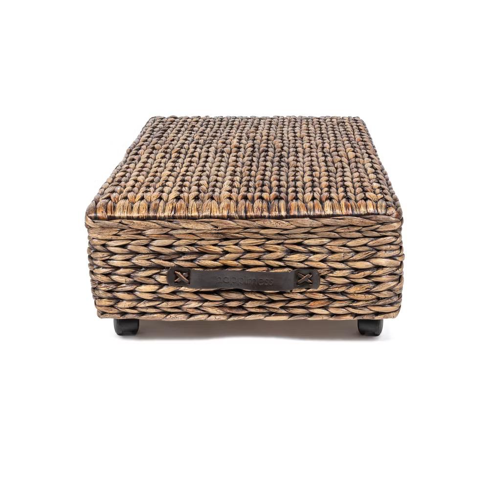 happimess Chett Minimalist Hand-Woven Hyacinth/Wood Underbed Storage Bin with Wheels and Handles - Image 7