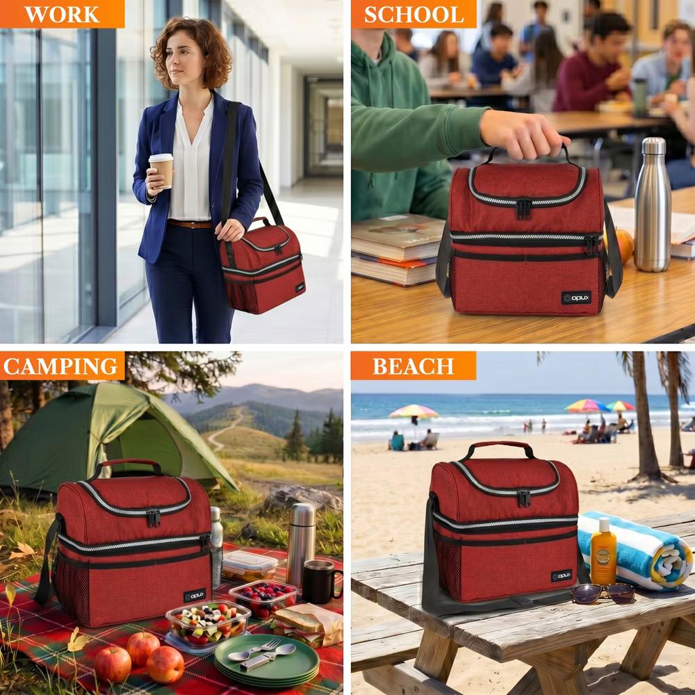Double Decker Lunch Box Men Women, Insulated Leakproof Cooler Bag Adult Work, Dual Compartment Pail Tote Boys Girls Kids - Image 99
