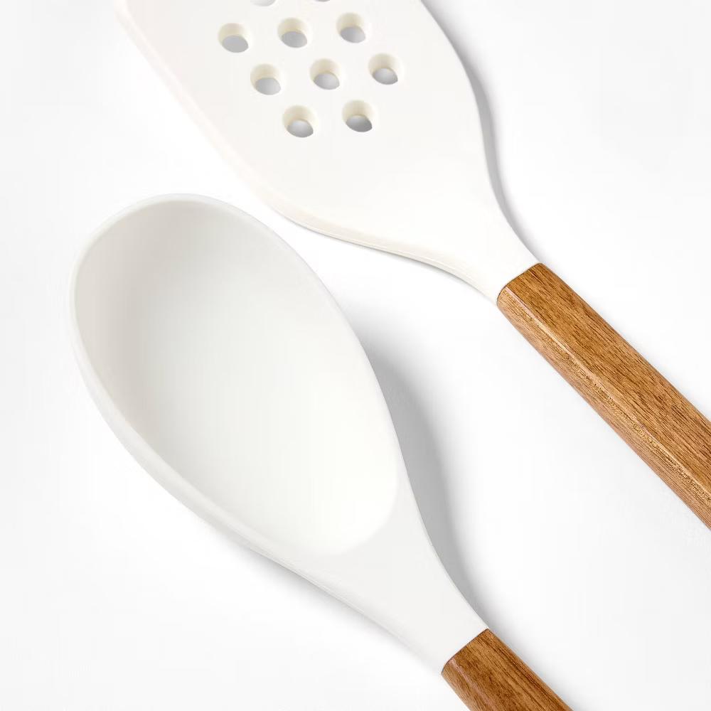 4pc Silicone Kitchen Utensil Set Natural Wood