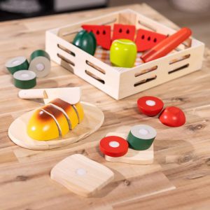 Cutting Food Play Food Set With Wooden Pieces, Knife, Cutting Board