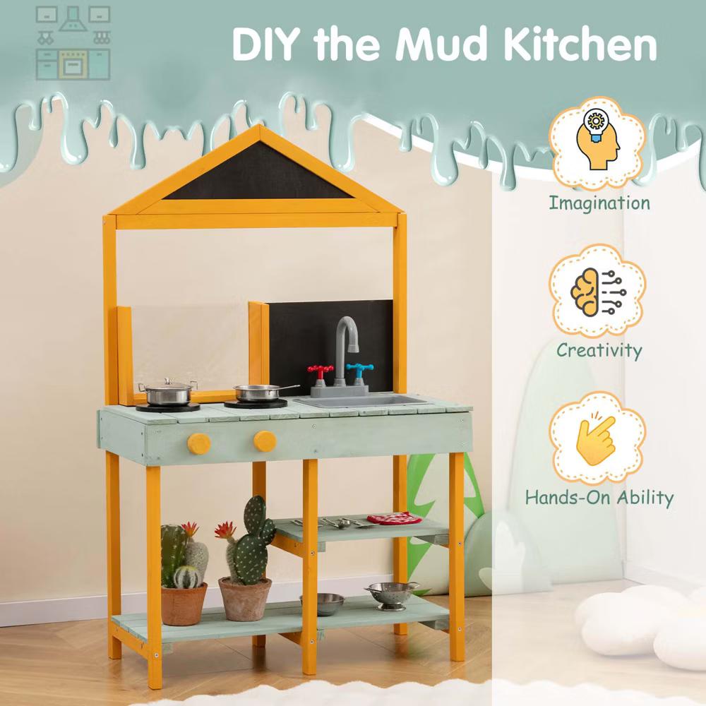 Kids Kitchen Playset Outdoor Mud Kitchen with Root Viewer Planter Removable Sink - Image 6