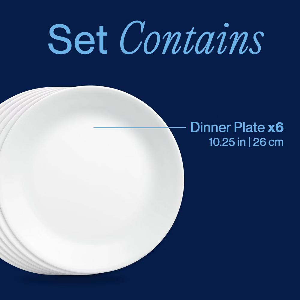 10.3" 6pk Glass Dinner Plates White: Chip-Resistant, Glossy Finish, Solid Round Design - Image 7