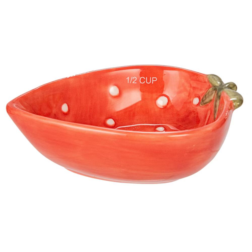 Storied Home Hand-Painted Strawberry Stoneware Measuring Cups, Red and White, Set of 4 - Image 5